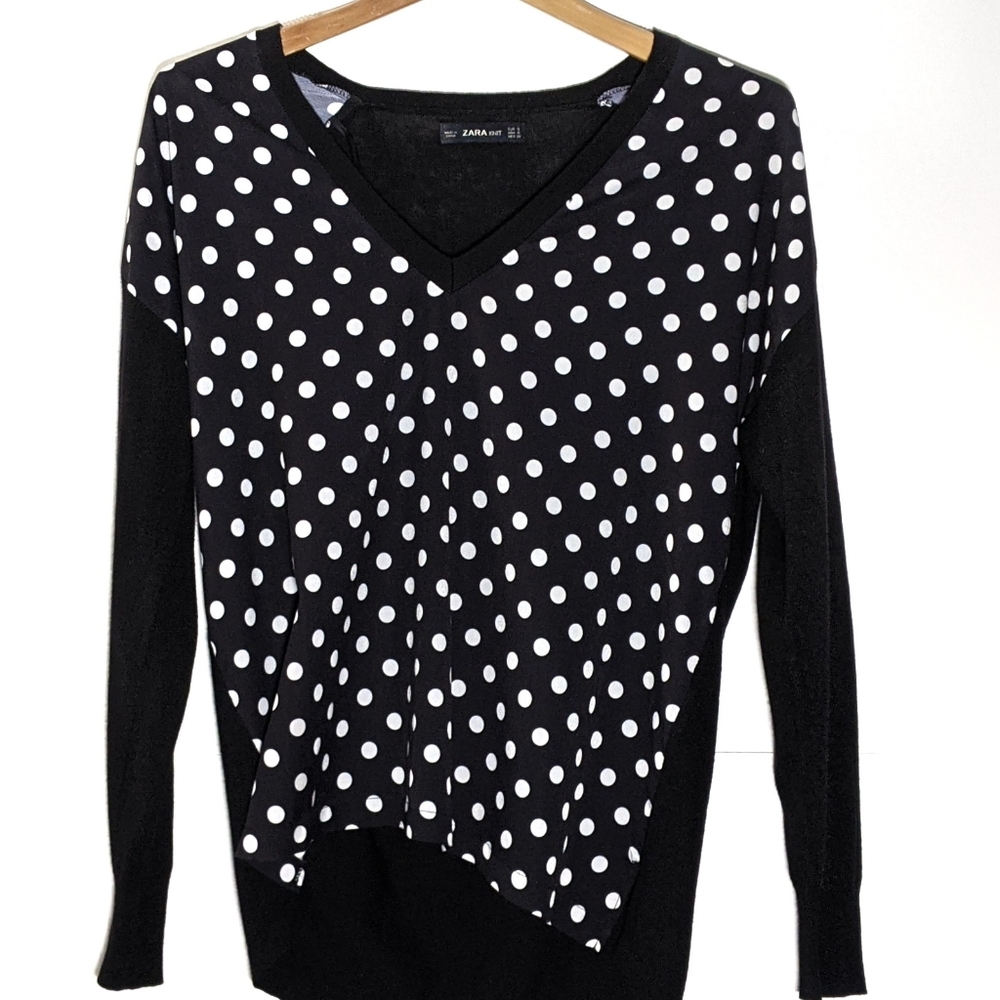 Zara knit Long Sleeves polkadot blouse Size Small.